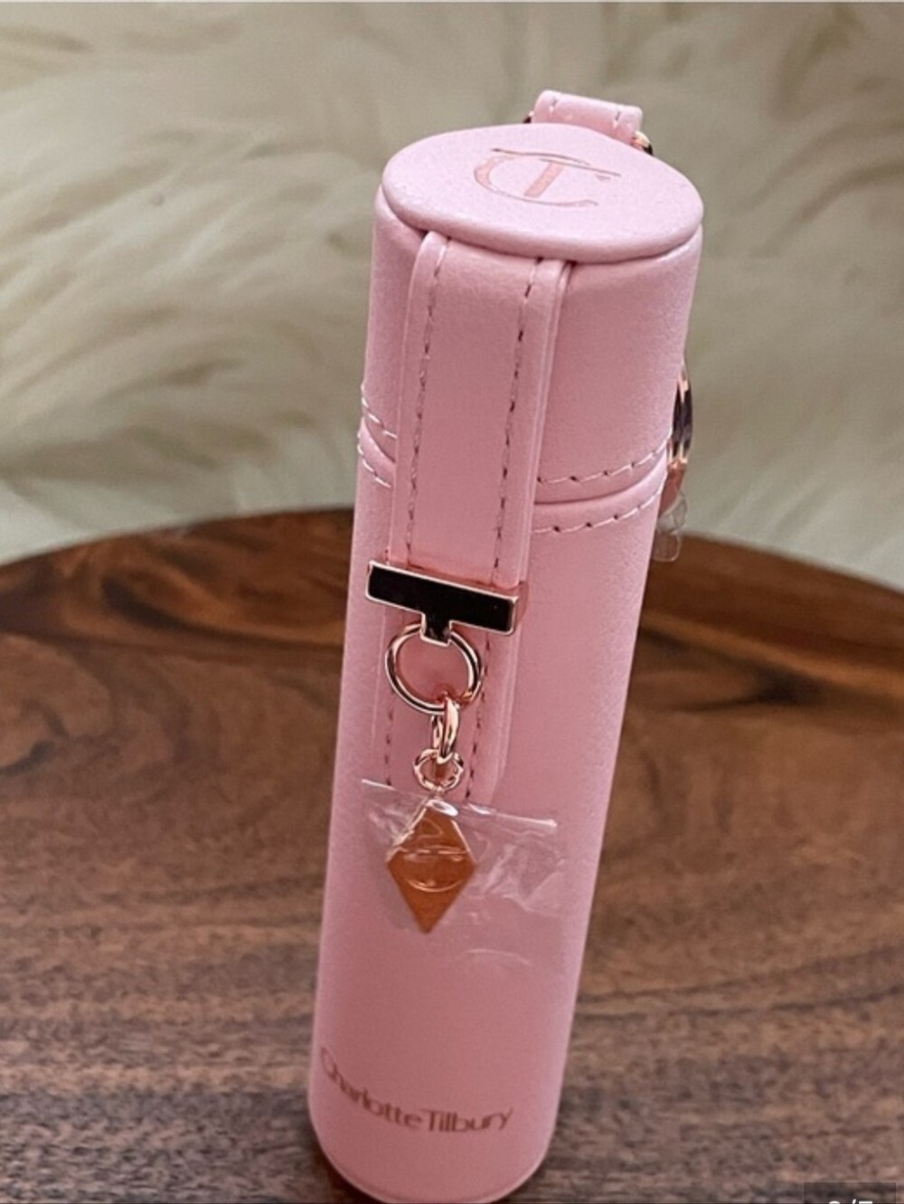 Charlotte Tilbury Pink Lipstick Holder Keychain with Rose Gold Charm